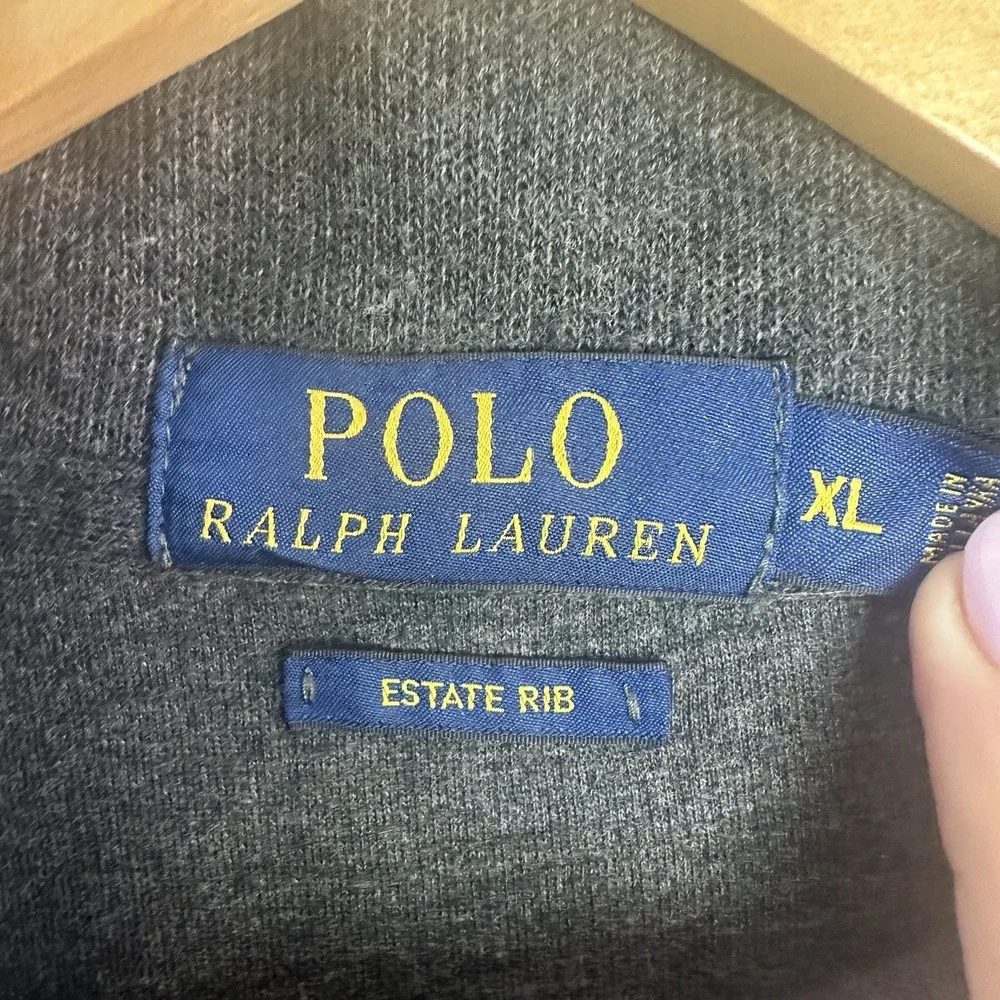 Polo Ralph Lauren Sweater Mens XL Charcoal 1/4 Zip Mock Neck Estate Rib Pullover